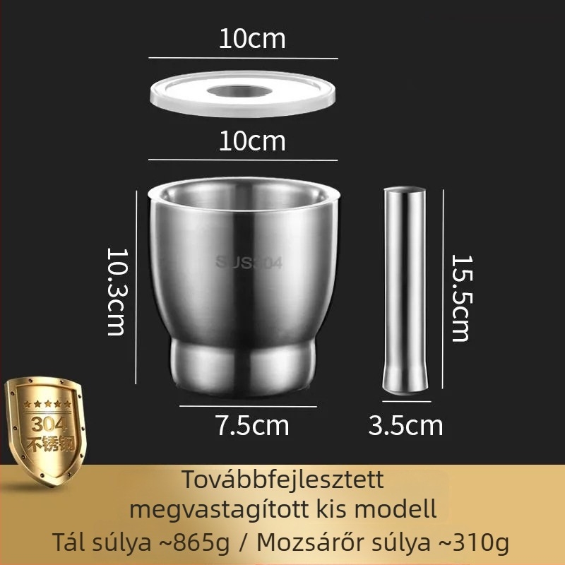 304 rozsdamentes acél fokhagymamozsár és törő, háztartási őrlőedény