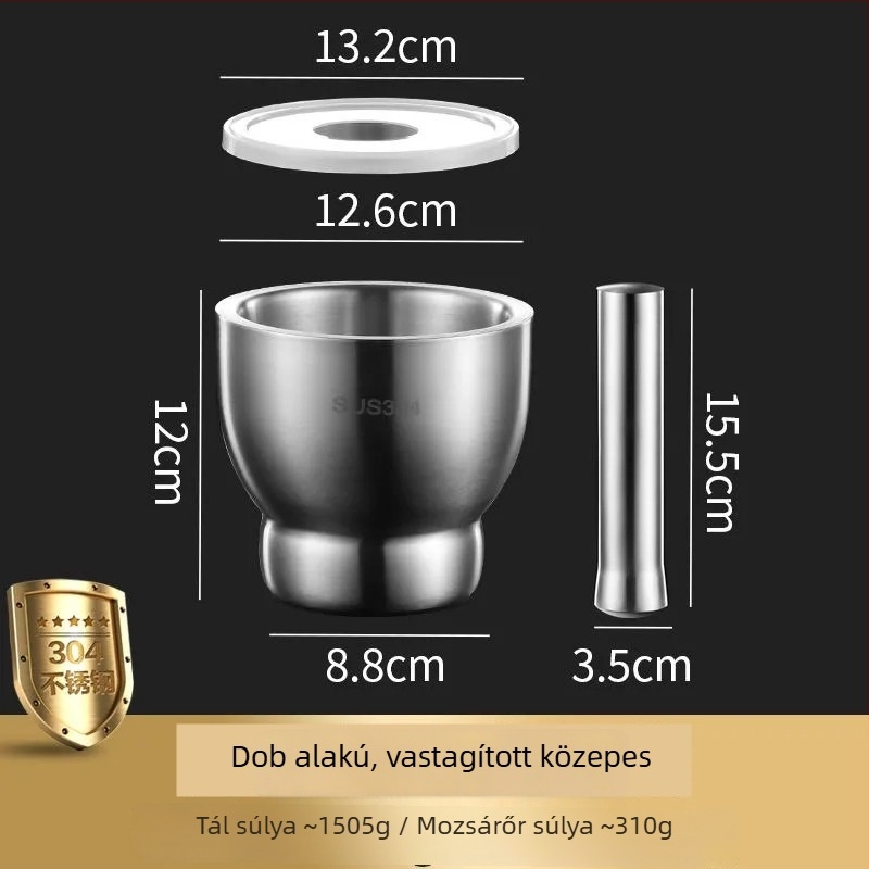 304 rozsdamentes acél fokhagymamozsár és törő, háztartási őrlőedény