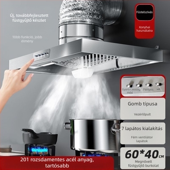 FD-200 Rozsdamentes acél konyhai páraelszívó, 60 × 40 cm, erős szívás és beépített világítás