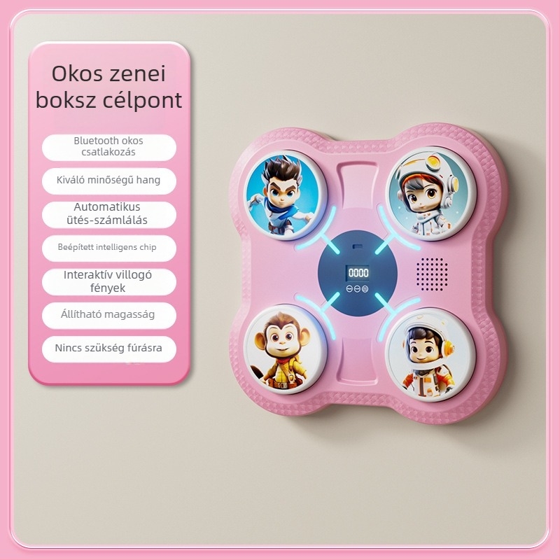 Intelligens zenés boksz cél gyerekeknek — reakcióedzés, falra szerelhető, ABS, méretek 27.5×27.5×4.5 cm