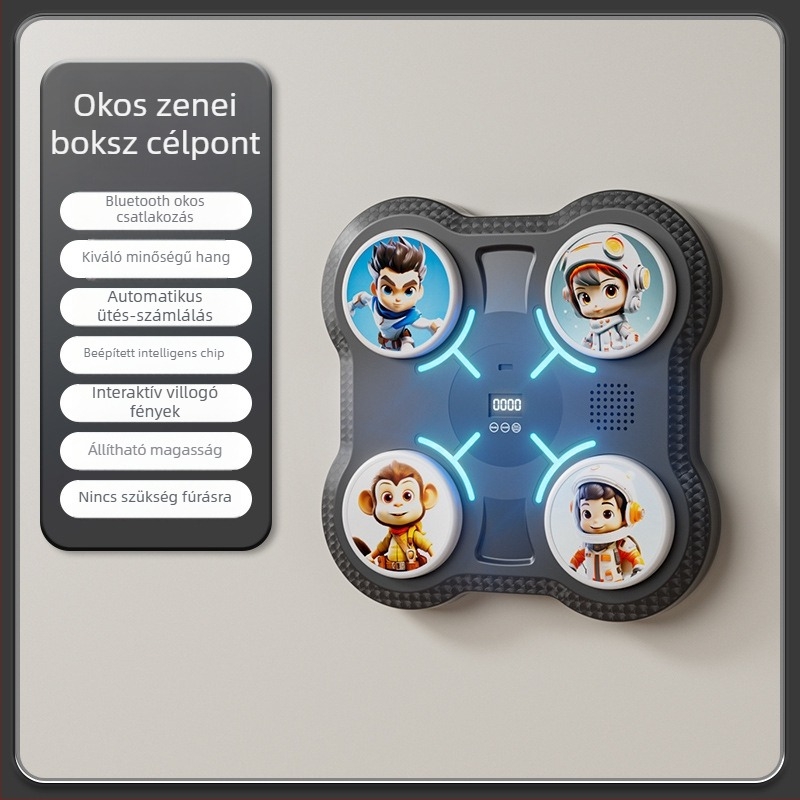 Intelligens zenés boksz cél gyerekeknek — reakcióedzés, falra szerelhető, ABS, méretek 27.5×27.5×4.5 cm