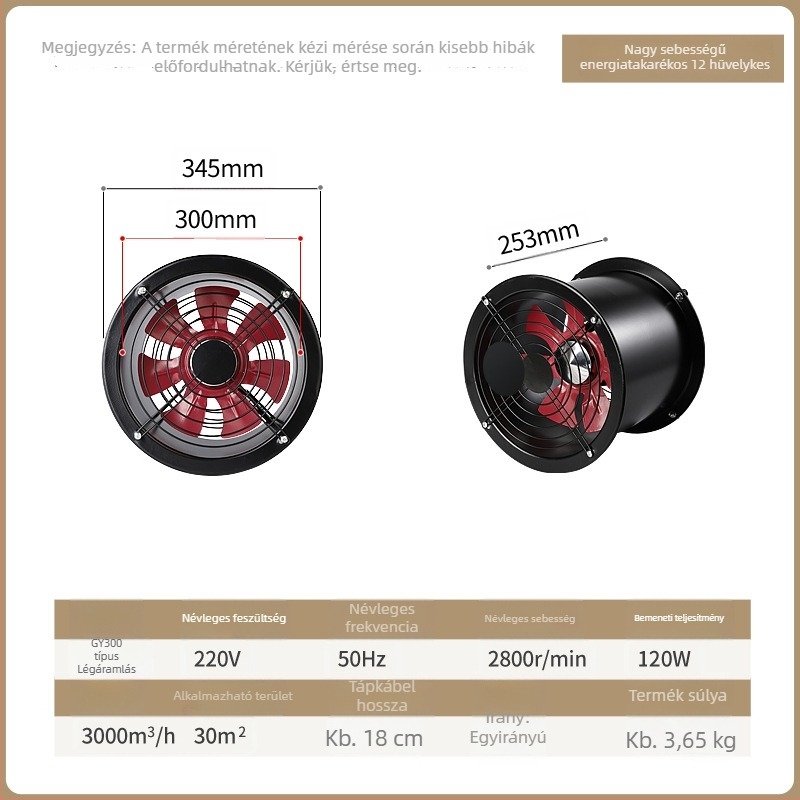 Kai Sheng Flangos Cylindríkus Axial Ventilátor Konyhához, Falra Szerelhető Csőventilátor, Nagy Légáramlat