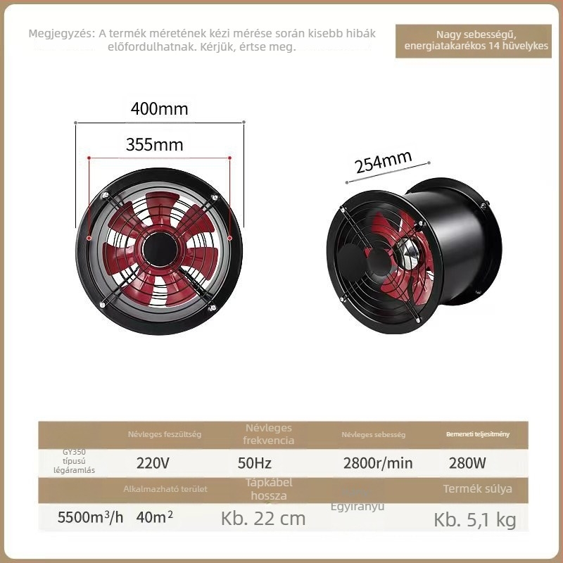 Kai Sheng Flangos Cylindríkus Axial Ventilátor Konyhához, Falra Szerelhető Csőventilátor, Nagy Légáramlat