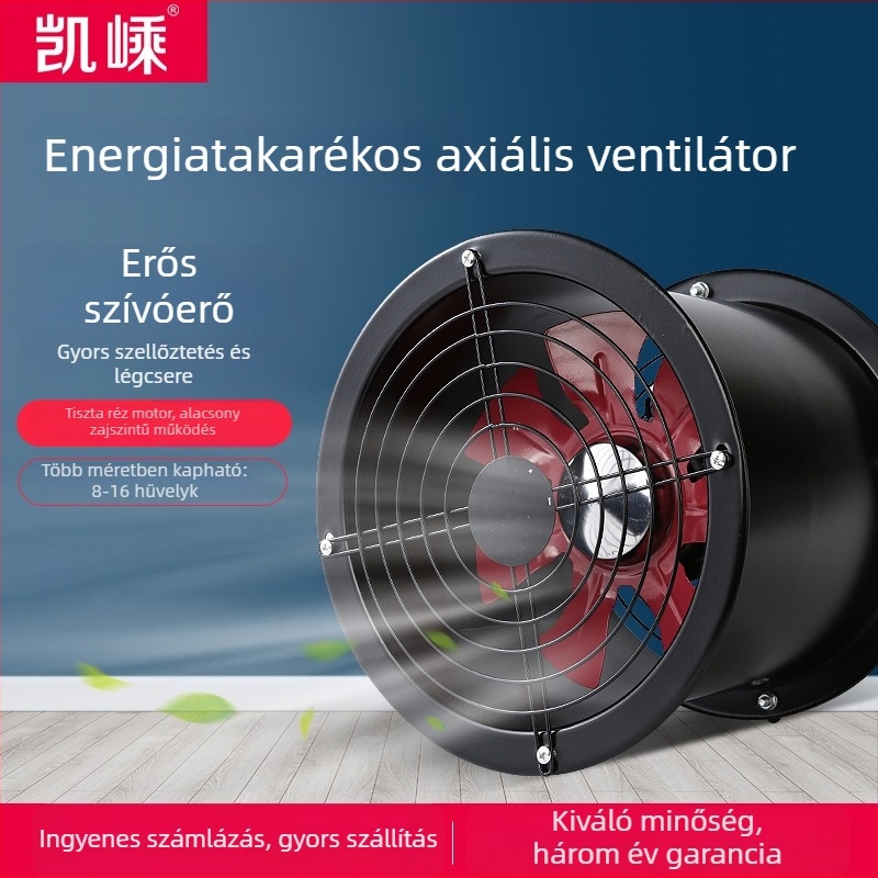 Kai Sheng Flangos Cylindríkus Axial Ventilátor Konyhához, Falra Szerelhető Csőventilátor, Nagy Légáramlat
