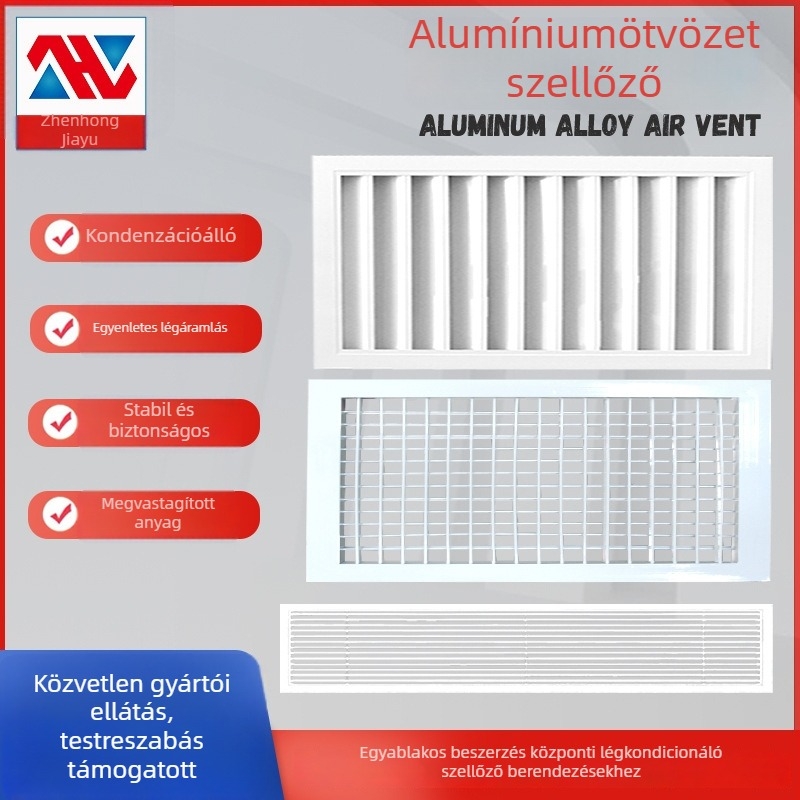 Alumínium ötvözetből készült lamellás légdiffúzor beltéri központi klímaberendezéshez, egy- vagy kétszintű, esőálló