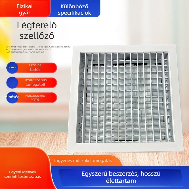 Központi légkondicionálóhoz alumínium ötvözetű lamellás szellőző, egyrétegű és kétszeres lamellával, állítható