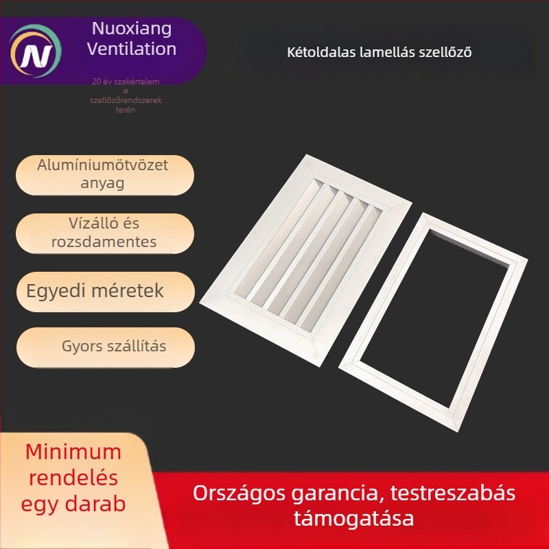 Fürdőszoba ajtóhoz, kettős lamellás szellőző, alumíniumötvözet, be- és kilépő levegő