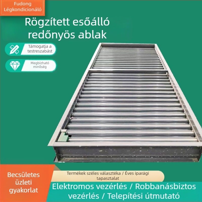 Esőálló alumíniumötvözetű üreges lamellás árnyékoló elektromos összekapcsolt vezérléssel