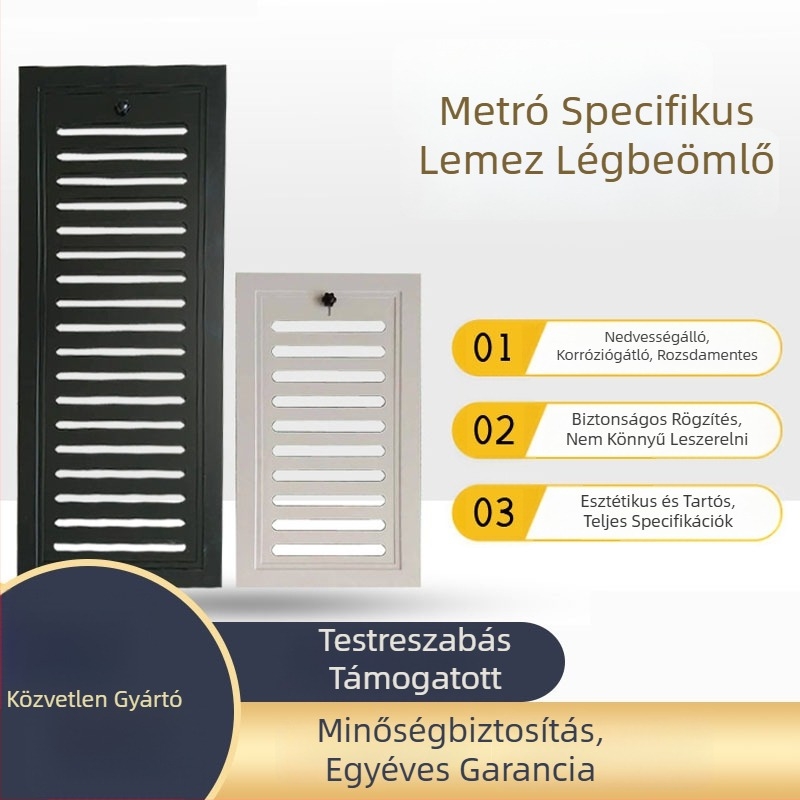 Metróhoz szánt légkivezető lemez, alumníniumötvözet, galvanizált acél, rácsos típus