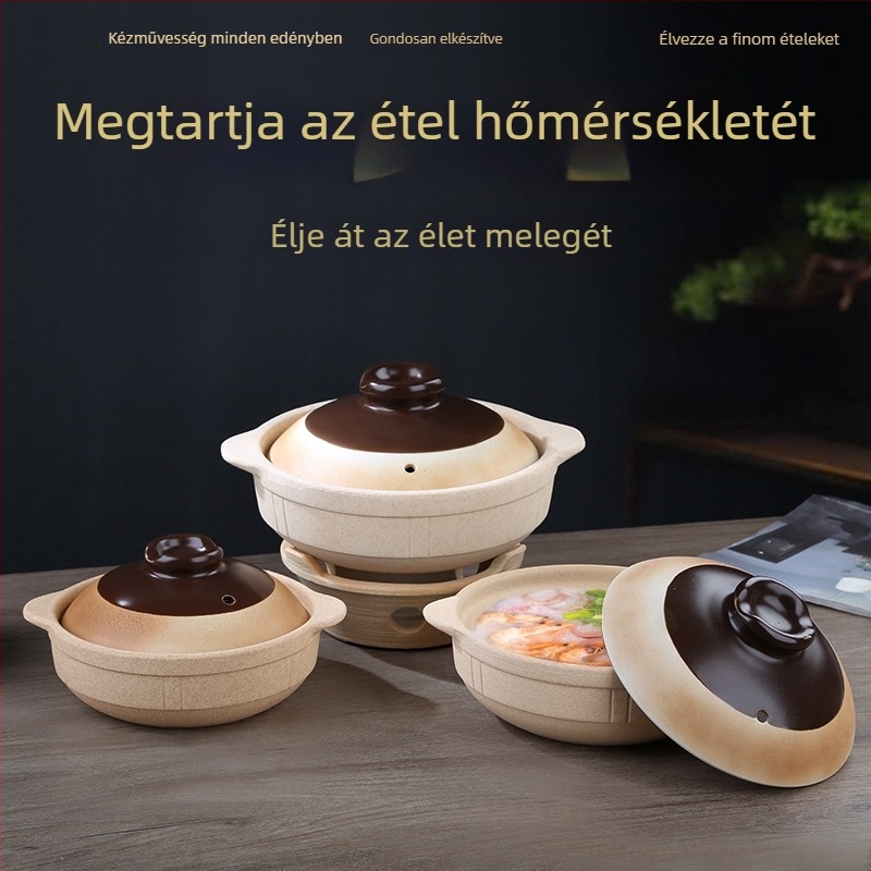 Hagyományos agyagból készült kaserola nyílt lángon történő főzéshez, 2,1–3 L, magas hőállóság, rizshez, leveshez és pörköltökhöz