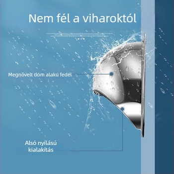 304 rozsdamentes acélból készült kipufogócső, külső falon lévő szellőző nyílás, esőálló, madár- és szúnyogvédelmes, szélvédő kupak