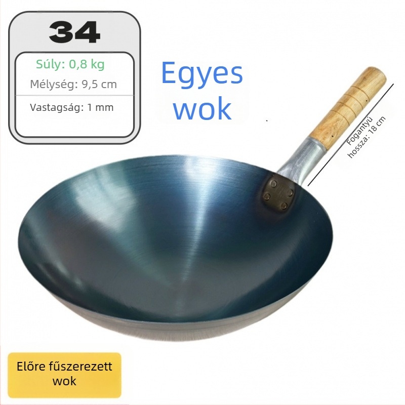 Bevonat nélküli kovácsoltvas wok kereskedelmi használatra, könnyű és vékony, rizs pirításához.