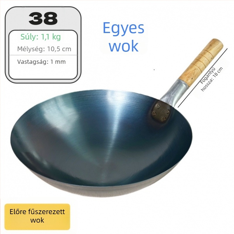 Bevonat nélküli kovácsoltvas wok kereskedelmi használatra, könnyű és vékony, rizs pirításához.