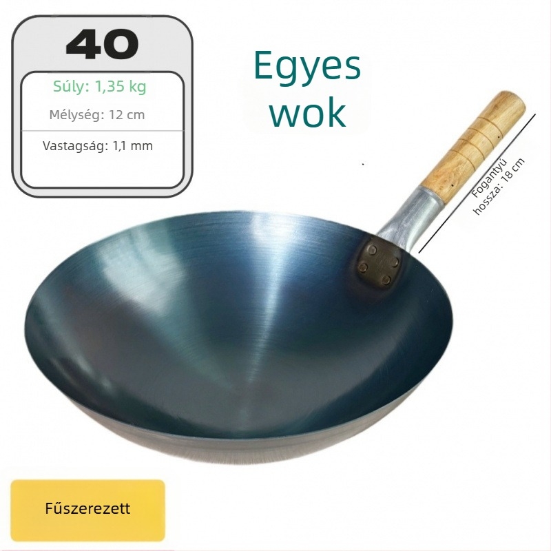 Bevonat nélküli kovácsoltvas wok kereskedelmi használatra, könnyű és vékony, rizs pirításához.