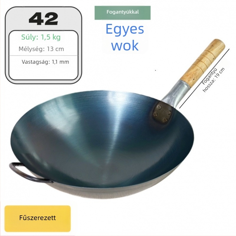 Bevonat nélküli kovácsoltvas wok kereskedelmi használatra, könnyű és vékony, rizs pirításához.