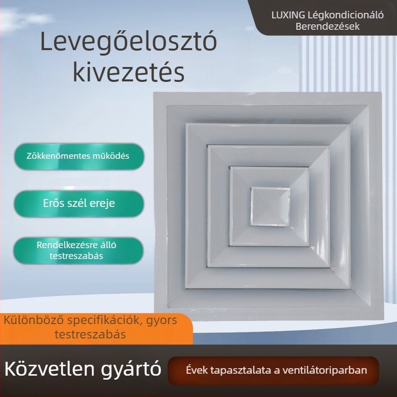 Alumíniumötvözetű légkivezető központi klímaberendezéshez, külső falon, nyitható lamellákkal, tűzvédelmi és esővédelmi védelemmel