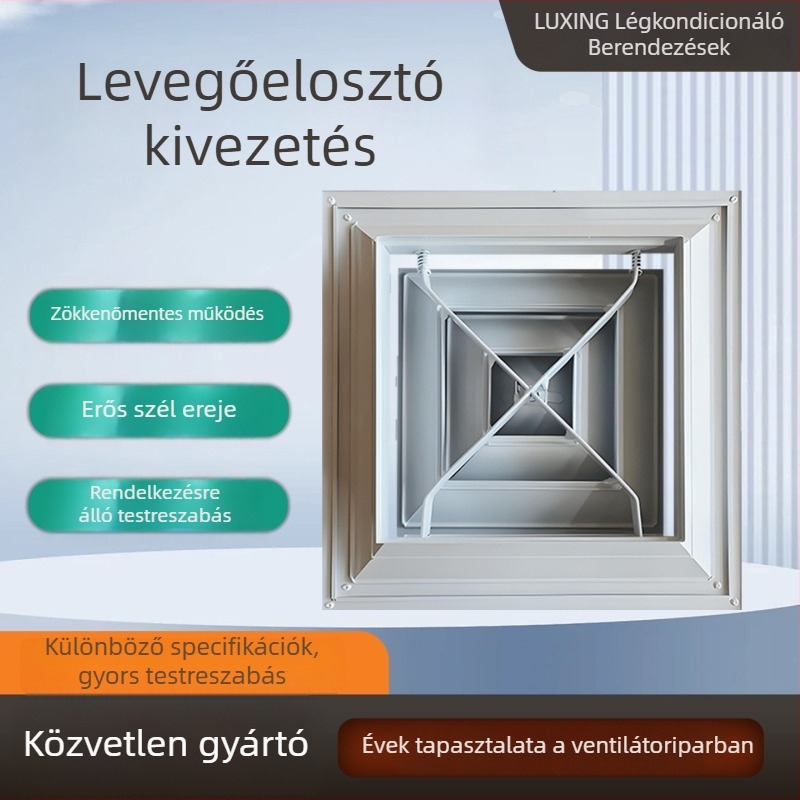 Alumíniumötvözetű légkivezető központi klímaberendezéshez, külső falon, nyitható lamellákkal, tűzvédelmi és esővédelmi védelemmel