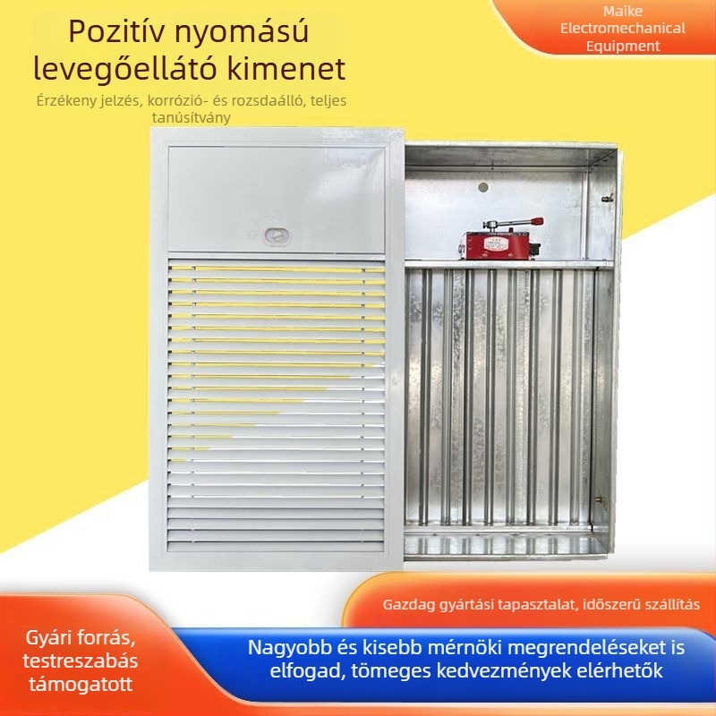 Lépcsőházi füstventil pozitív nyomású levegőellátással, kézi és elektromos működtetés, normálisan zárva