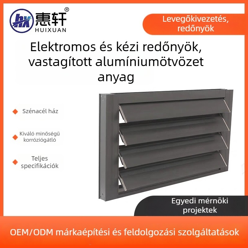 Kültéri alumínium ötvözetű szellőzőlamellák elektromos és kézi működtetéssel, tűzálló és esőálló