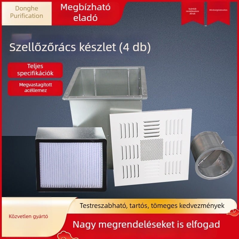 Donghe ABS légkimenet négy darabos készlet diffúzorlemez fedéllel, permetezett felülettel, állítható légszelep és magas hatékonyságú szűrő; 304 rozsdamentes acél