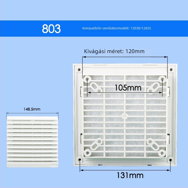 ZL-803 Szellőzőszűrő készlet elektromos szekrény hűtőventilátorhoz, axialis áramlású ventilátor és lamellás porvédő háló, ABS műanyag