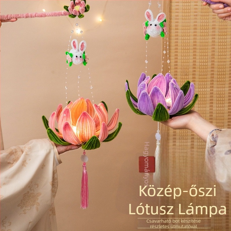 DIY papír lámpa készlet kínai stílusú, világító lótuszlámpával és csavart bottal