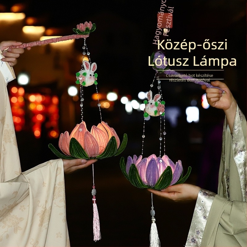 DIY papír lámpa készlet kínai stílusú, világító lótuszlámpával és csavart bottal
