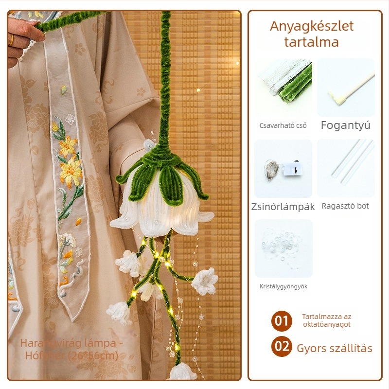 DIY papír lámpa készlet kínai stílusú, világító lótuszlámpával és csavart bottal