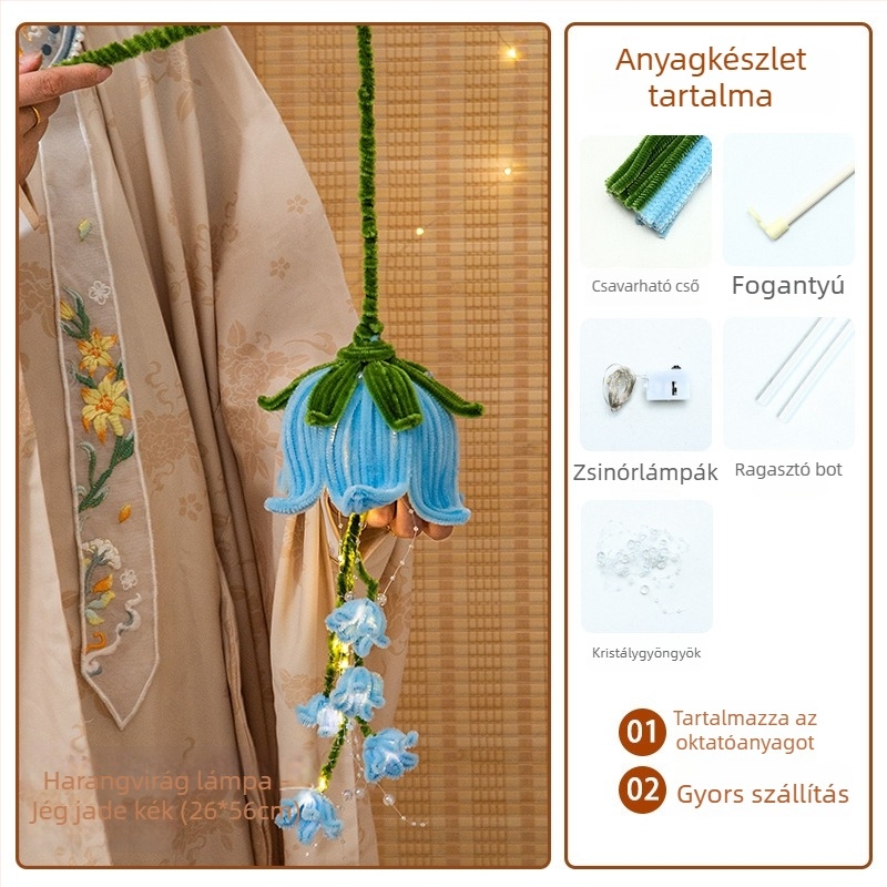 DIY papír lámpa készlet kínai stílusú, világító lótuszlámpával és csavart bottal