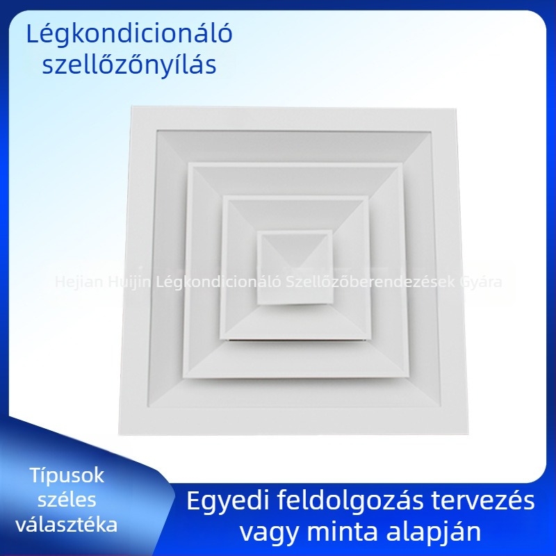 Rozsdamentes acélból készült négyszögletes klímaberendezés szellőzője lamellás kiáramló nyílással