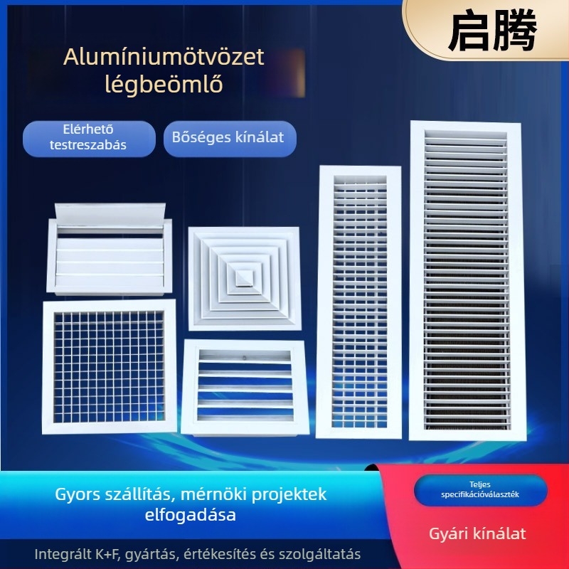 Alumíniumötvözetből készült rács típusú, dupla rétegű lamellás légkimenet ultra-szűk kerettel, több méret.