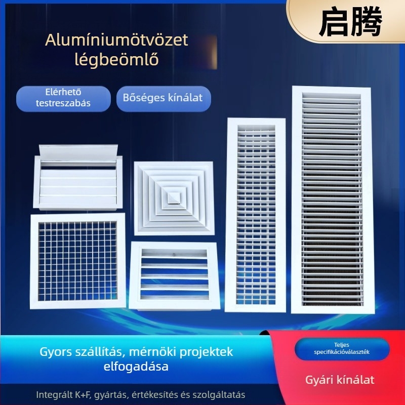 Alumíniumötvözetből készült rács típusú, dupla rétegű lamellás légkimenet ultra-szűk kerettel, több méret.