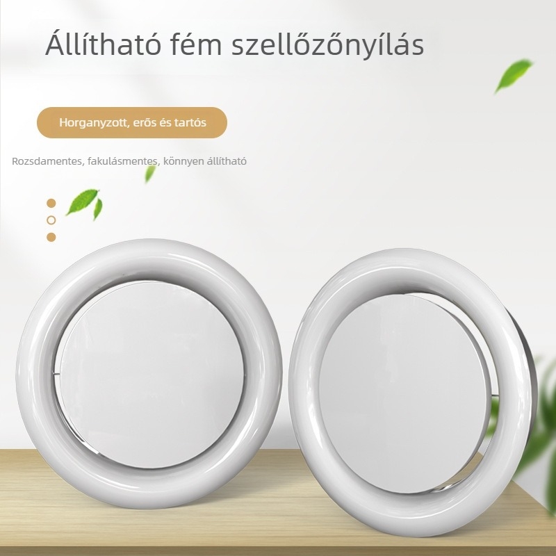 Belső friss levegő rendszeréhez tartozó fém kör alakú levegőnyílás, állítható lemez