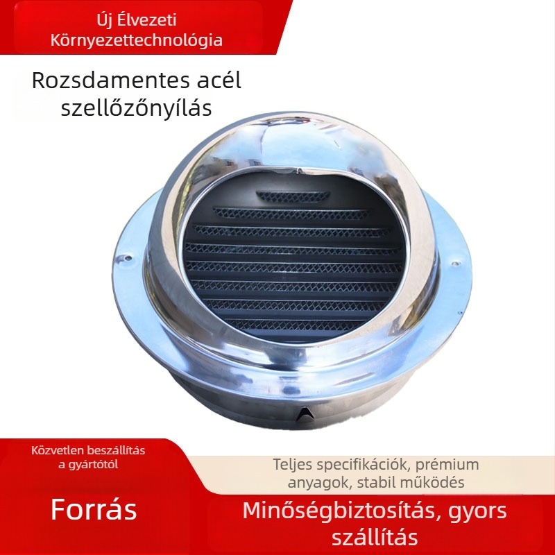 Rozsdamentes acél lamellás szellőző sapka külső falú levegő kivezetéshez – esővédett és lélegző