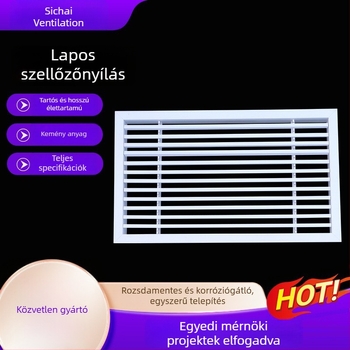 Kültéri klímaberendezéshez alumínium ötvözetű lamellás falikimenet, esővédett és szellőző, állítható légkivezető
