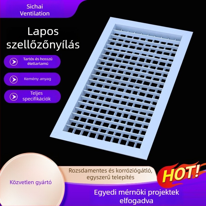 Kültéri klímaberendezéshez alumínium ötvözetű lamellás falikimenet, esővédett és szellőző, állítható légkivezető
