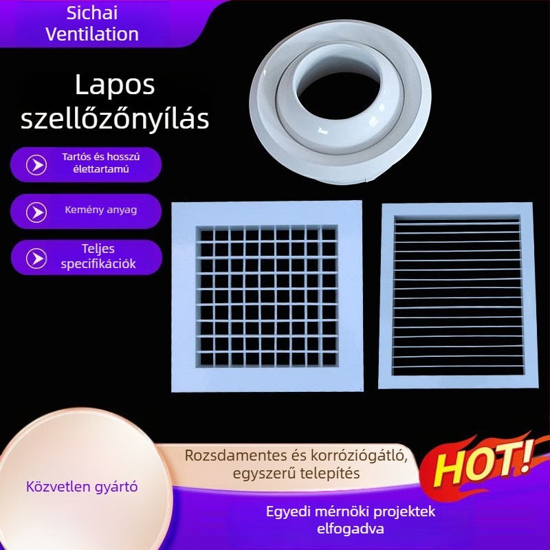 Kültéri klímaberendezéshez alumínium ötvözetű lamellás falikimenet, esővédett és szellőző, állítható légkivezető
