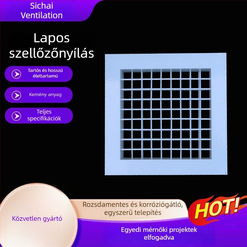 Kültéri klímaberendezéshez alumínium ötvözetű lamellás falikimenet, esővédett és szellőző, állítható légkivezető