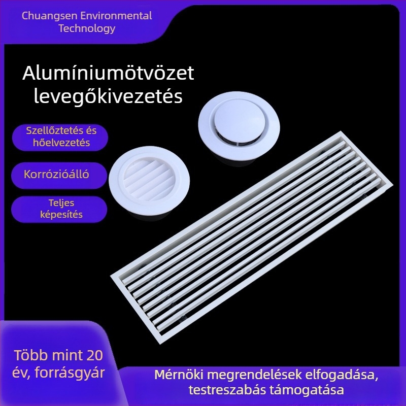 Alumíniumötvözetből készített levegőnyílás lamellákkal, esőálló, kör- vagy négyszög alakú, egyrétegű