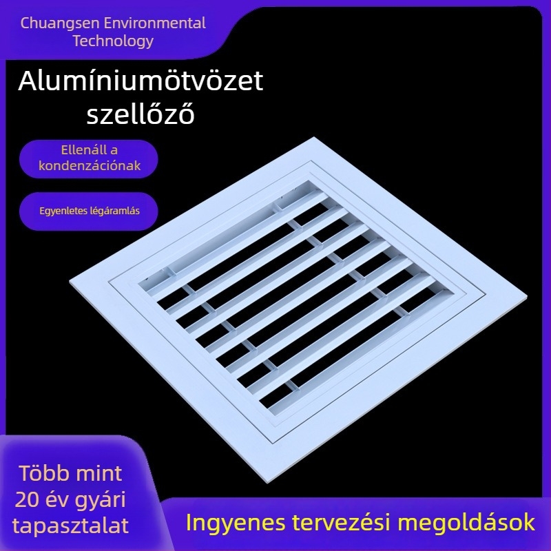 Alumíniumötvözetből készített levegőnyílás lamellákkal, esőálló, kör- vagy négyszög alakú, egyrétegű