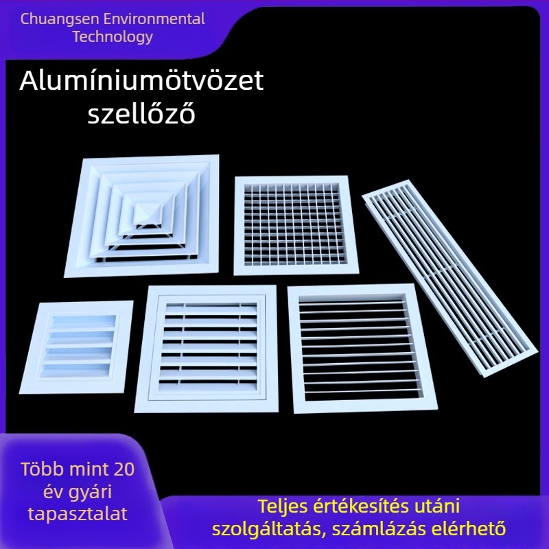 Alumíniumötvözetből készített levegőnyílás lamellákkal, esőálló, kör- vagy négyszög alakú, egyrétegű