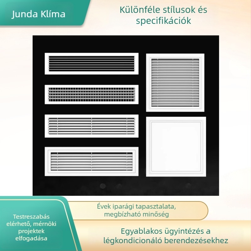 Alumínium ötvözetű központi légkondicionáló levegő-kimeneti rács lamellás, egyetlen rétegű, lineáris kialakítás, 0°