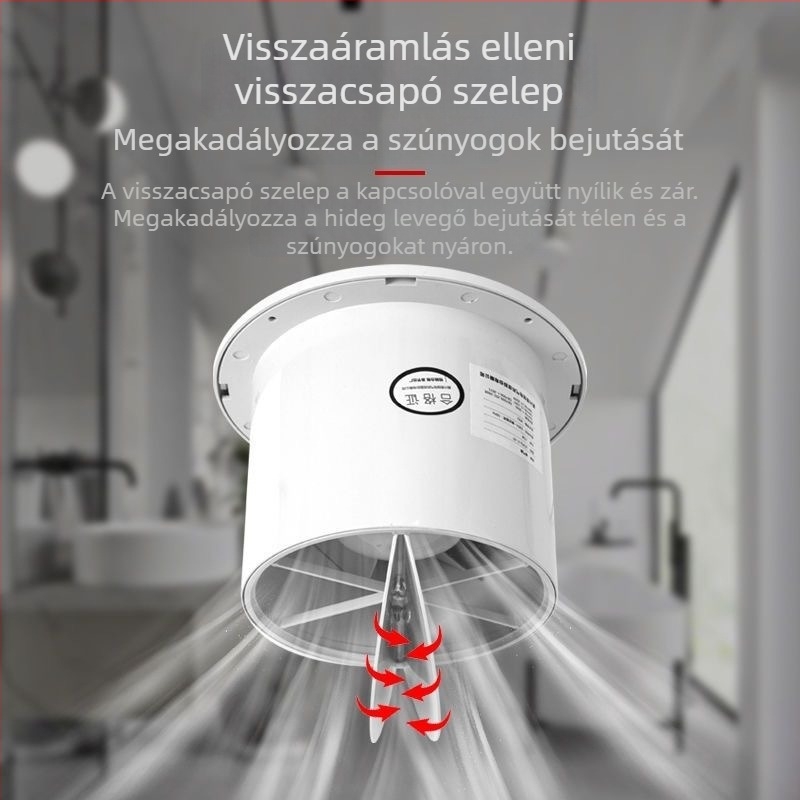 Fürdőszobai szellőztető ventilátor, kör alakú, fal- és mennyezetre szerelhető, erős és csendes, 4 hüvelyk átmérőjű