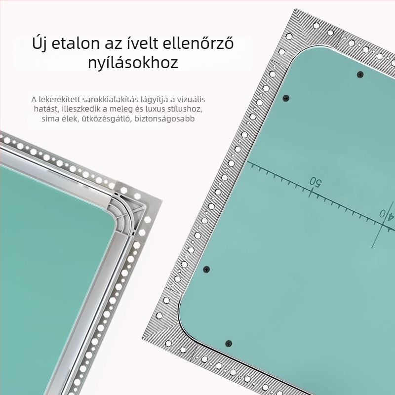 Ív alakú rejtett vizsgálati nyílás gipszkartonból dekoratív takarófedéllel a mennyezethez és a klímaberendezéshez