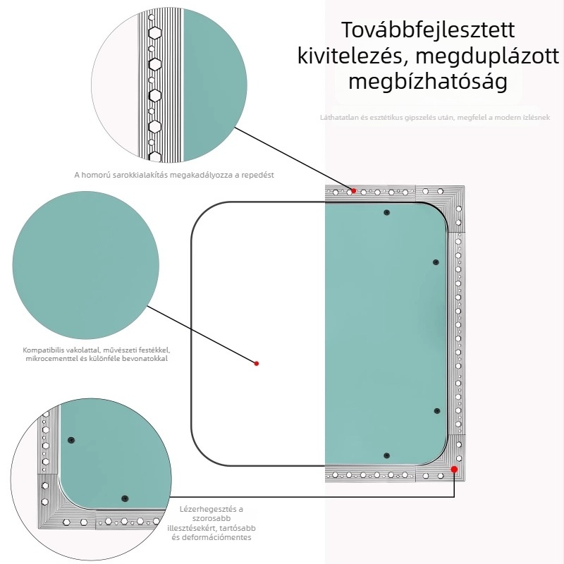 Ív alakú rejtett vizsgálati nyílás gipszkartonból dekoratív takarófedéllel a mennyezethez és a klímaberendezéshez