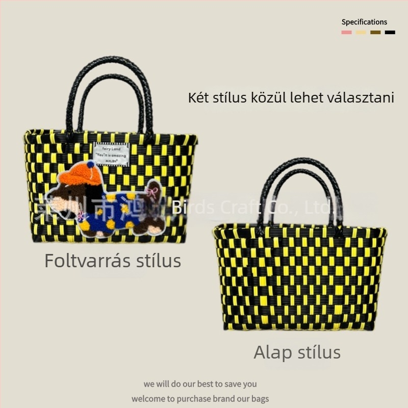 Kézzel készített PVC szövött négyszögletes táska – friss és édes női kézitáska
