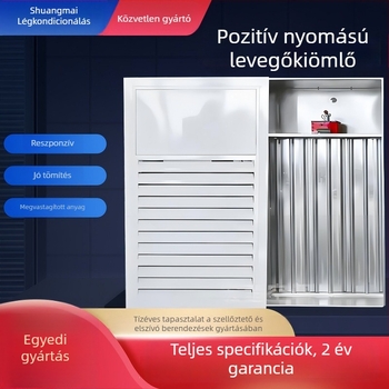 Galvanizált lemezből készült pozitív nyomású levegőellátó ventillátor, 3C tanúsítvány, elektromos működtetés, normálisan zárt, 280°C-ig hőálló, tűzvédelmi célra a lépcsőház előcsarnokában