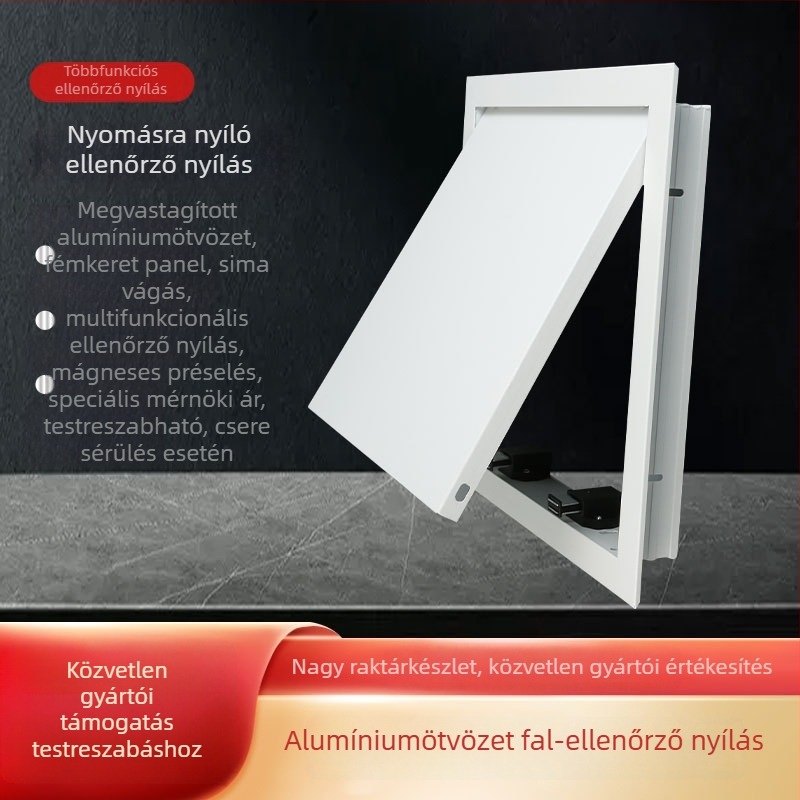 Mágneses rögzítésű hozzáférési nyílás aluminium ötvözetből a mennyezethez és oldalsó csövekhez gipszkartonban