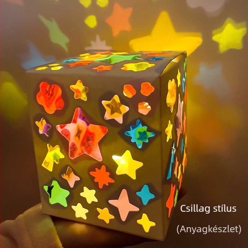 Színes celofán lámpás gyerekeknek, kézműves fény- és árnyjáték, DIY készlet óvodába, hordozható projekciós lámpa anyagcsomag.