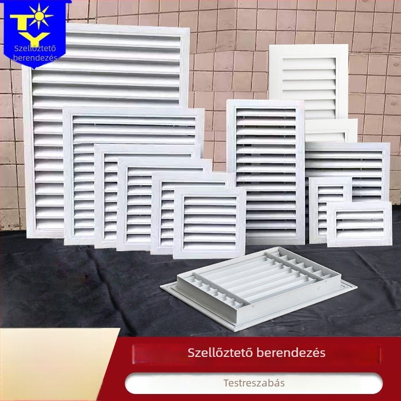 Központi klímaberendezés légcsatornájának dekoratív rácsa, esőálló, egyes rétegű alumíniumötvözet lamellák